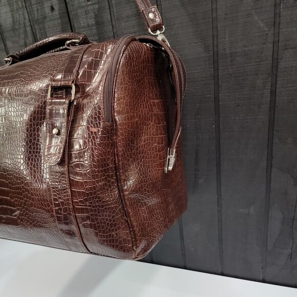 VTG Tote Duffel Bag Bath Body Works Brown Faux Alligator Leather 90s Y2K Travel - Picture 2 of 16